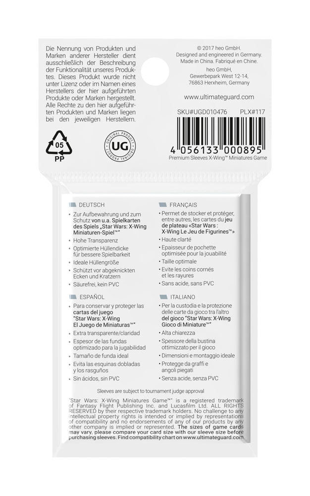 Ultimate Guard Premium Soft Sleeves for Board Game Cards X-Wing™ Miniatures Game (50)